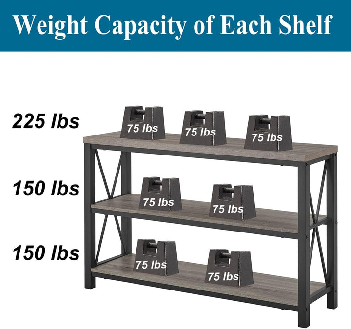 Rustic Sofa Table, 3 Tier Wood Shelves Entry