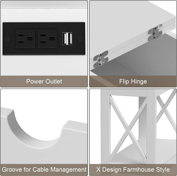 End Table with Charging Station, Narrow Flip