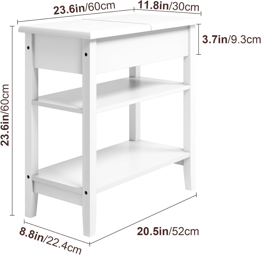 End Table White, Narrow Side Table with Storage