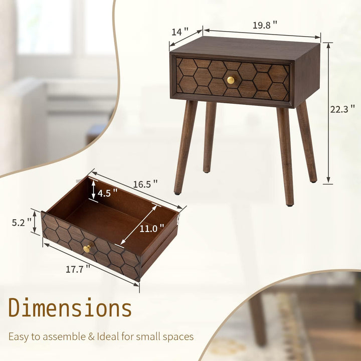 Brown 1-Drawer Honeycomb Texture End Table