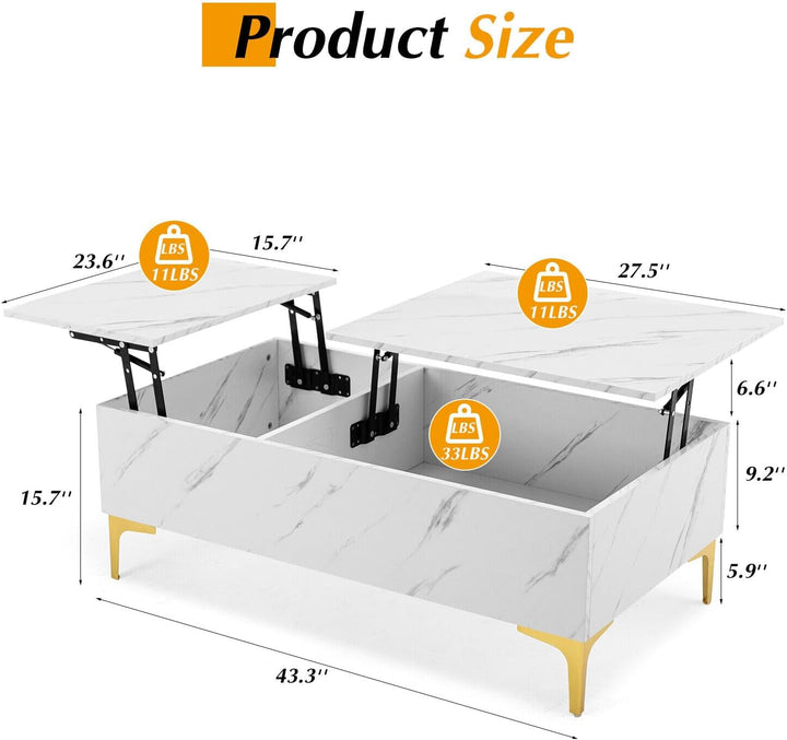 COSVALVE Lift Top Coffee Table, Modern Extendable Pull Up Center Table with Storage, White Marble