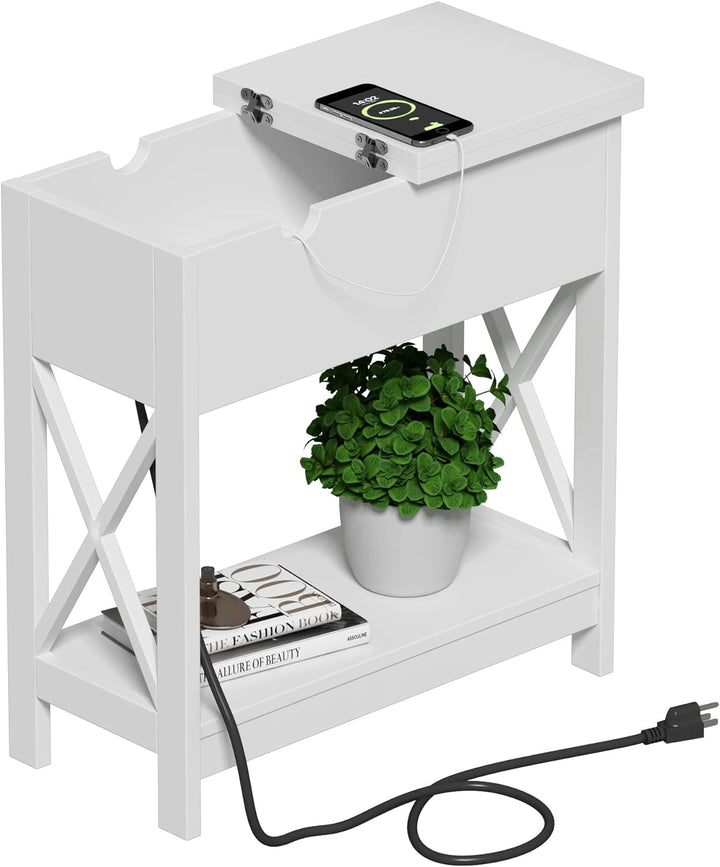 End Table with Charging Station, Narrow Flip