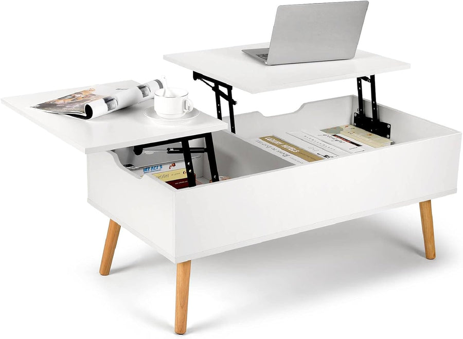 VOWNER Coffee Table with Lift Top, Hidden Storage, White