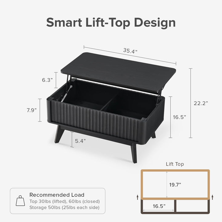 Mopio Coffee Table with Lifting Top, Mid-Century Modern Farmhouse, Black Oak