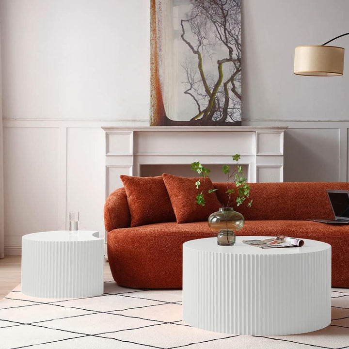 Modern Nesting Coffee Table Set, White Round End Tables