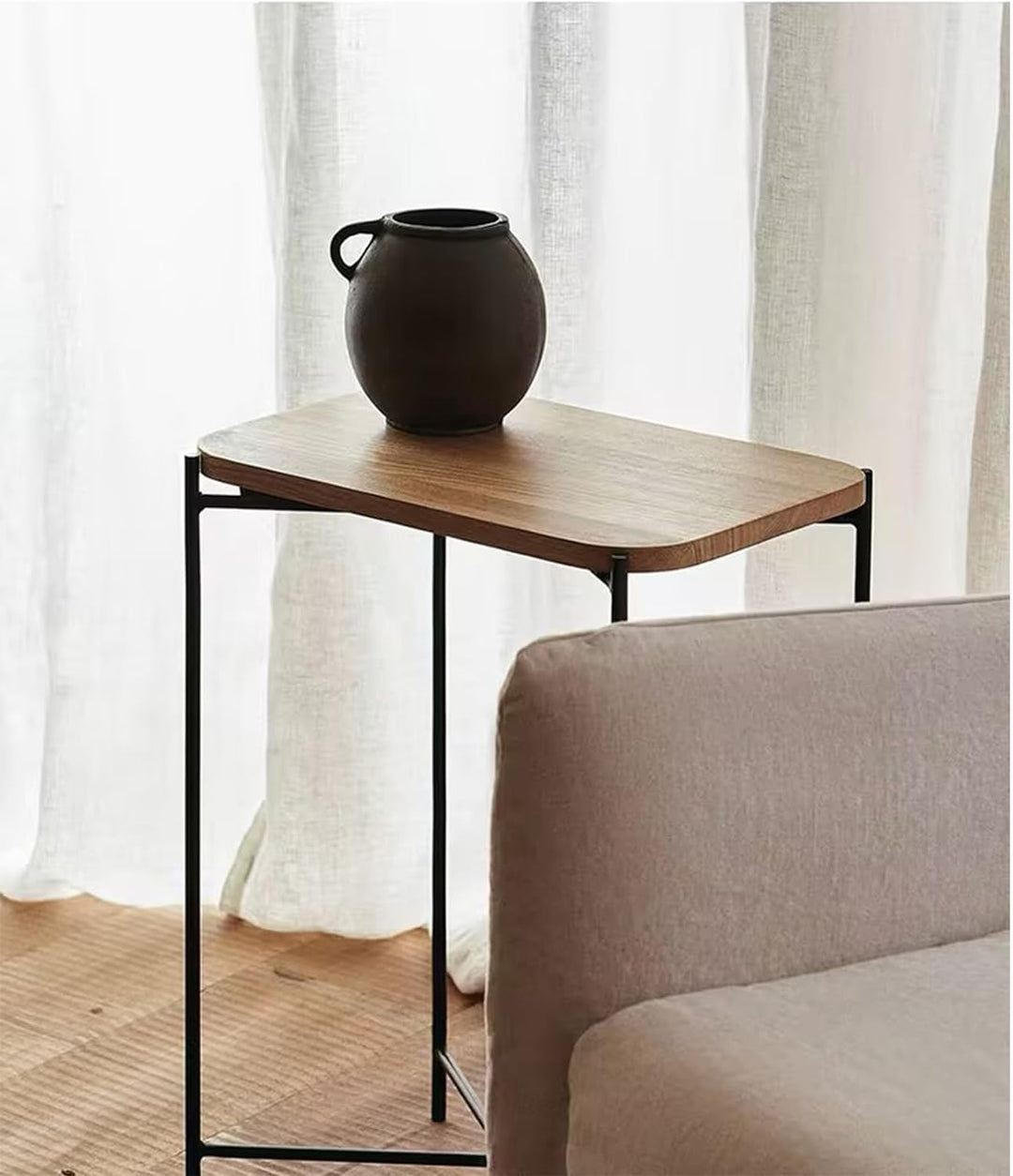 Side Table with Solid Wood Top, 20x15x22'', Tool-Free