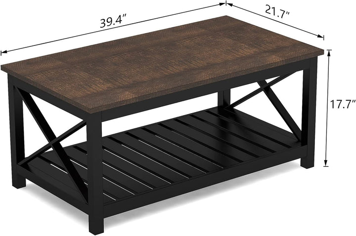 ChooChoo Rustic Vintage Farmhouse Coffee Table, Brown