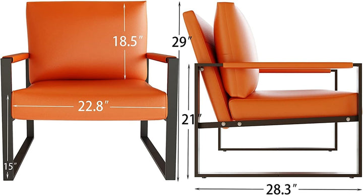 Modern PU Leather Accent Chair, Orange