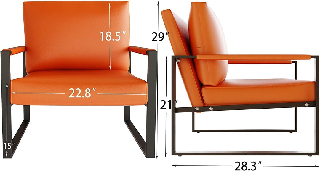 Leather Accent Chair Set of 2 Sofa Chair Orange-a