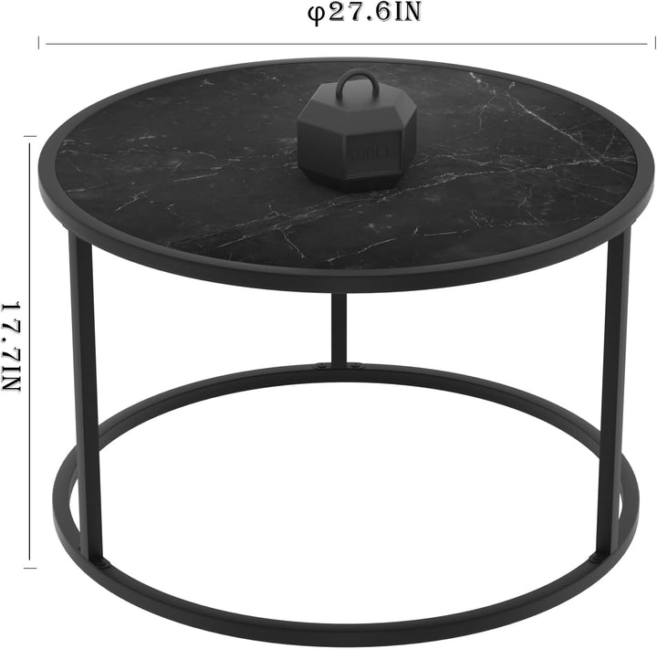 Stylish Small Round Coffee Table with Black Faux Marble