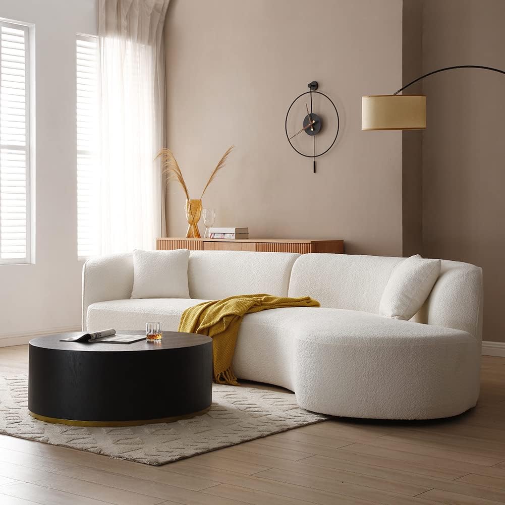 Black and Gold Round Coffee Table, Modern Circle Drum Design