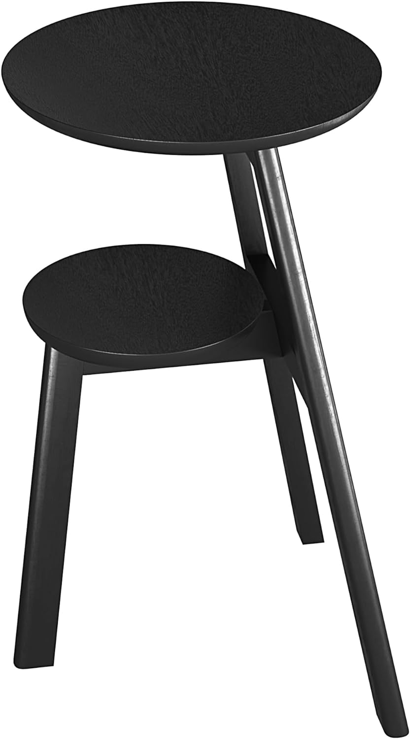 Round End Side Table, 2 Tier Shelves, Black