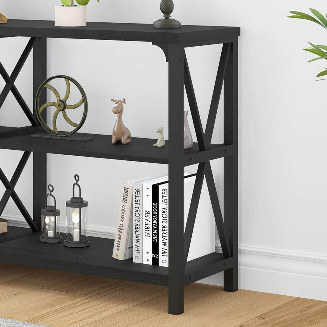 Black Console Table, 3 Tier Shelves, 55 Inch