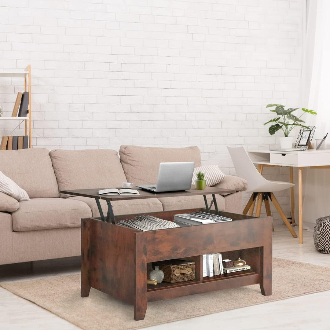 Modern Lift Top Coffee Table with Hidden Compartment, Rustic Brown