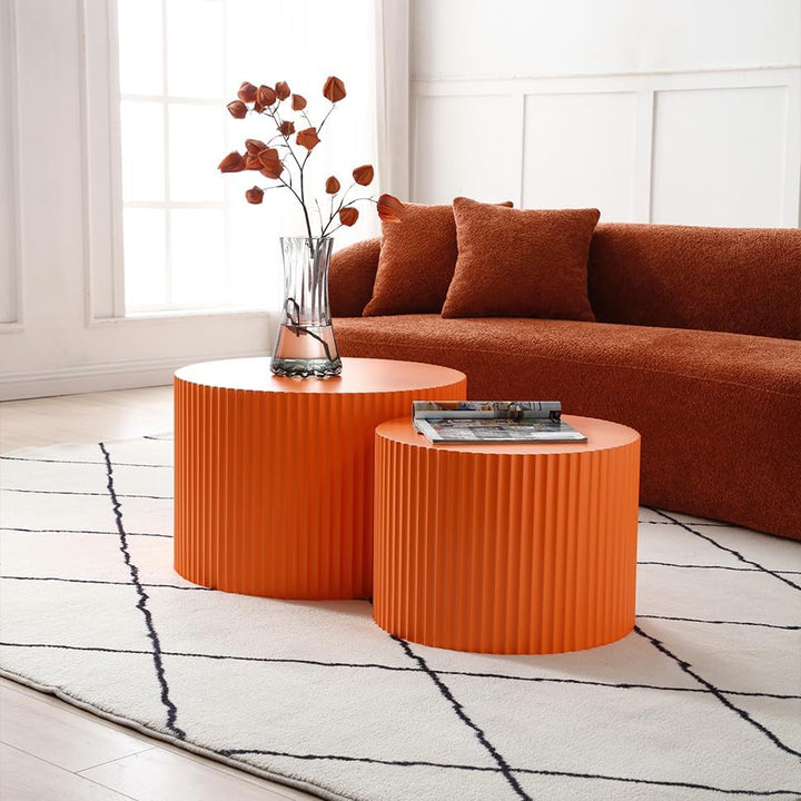 Nesting Coffee Table Set, Modern Round End Tables, 23.62" Orange