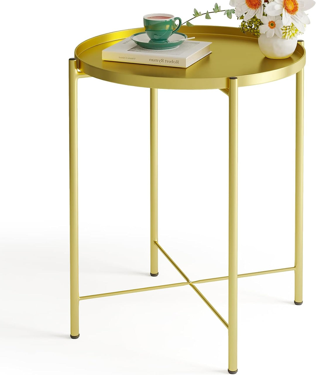 Metal Side Table, Gold End Table for Small Spaces