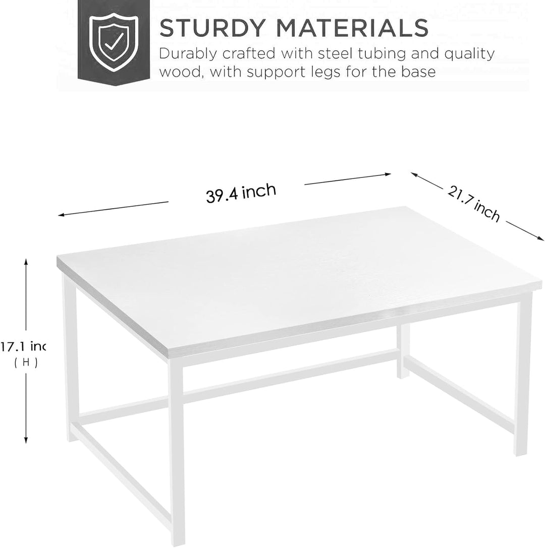 Small Modern White Wood Coffee Table, Rectangle, for Living Room