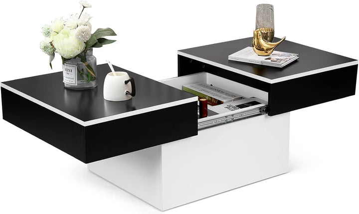 Modern Extendable Coffee Table w/ Storage, High Gloss Black