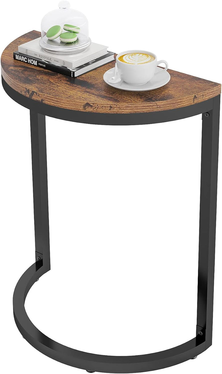 Half Round End Table, Rustic Brown Accent