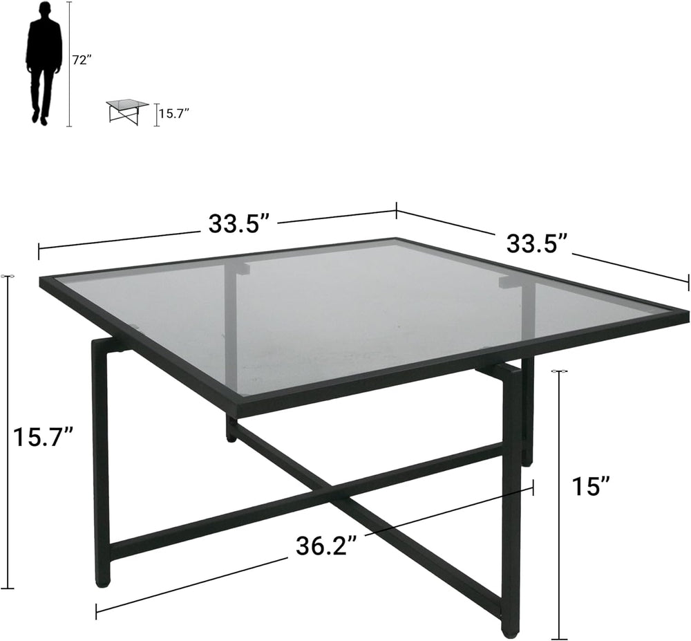 Sleek Square Glass Coffee Table for Living Room, 36", Black