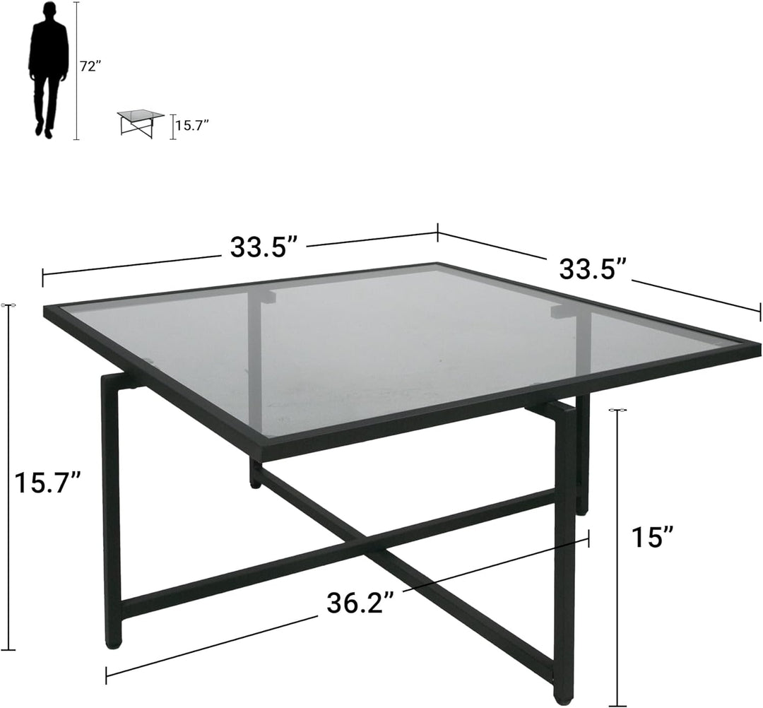 Sleek Square Glass Coffee Table for Living Room, 36", Black