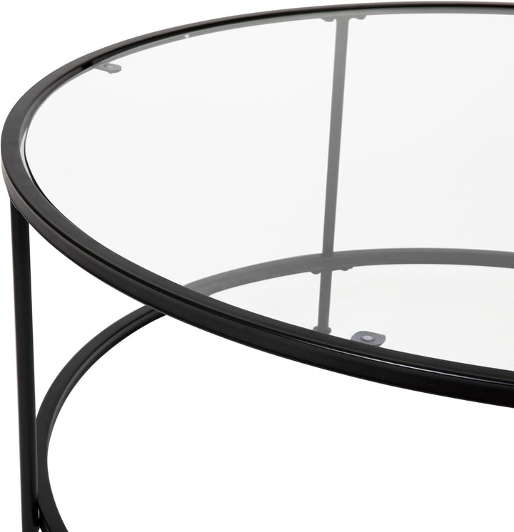 Astoria Collection Round Glass Coffee Table, Matte Gold Frame