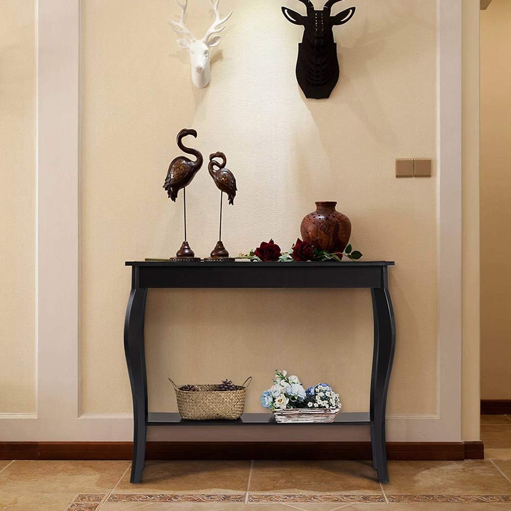 Narrow Console Table Black Accent Sofa Entryway