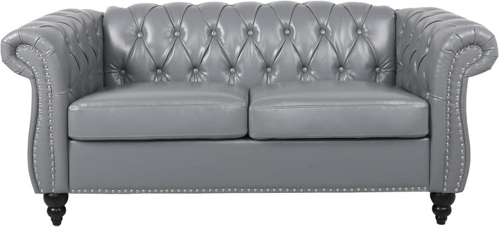 Chesterfield Loveseat, Modern Leather Sofa Tufted Couch