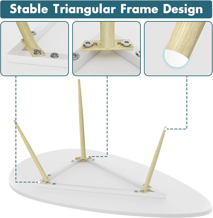 Modern Oval Coffee Table for Small Spaces, White Wood Frame