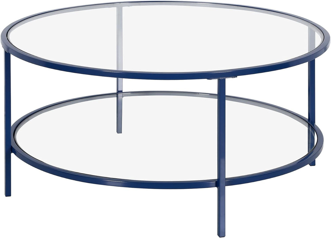 Mykonos Blue Round Coffee Table with Glass Top, Modern Furniture