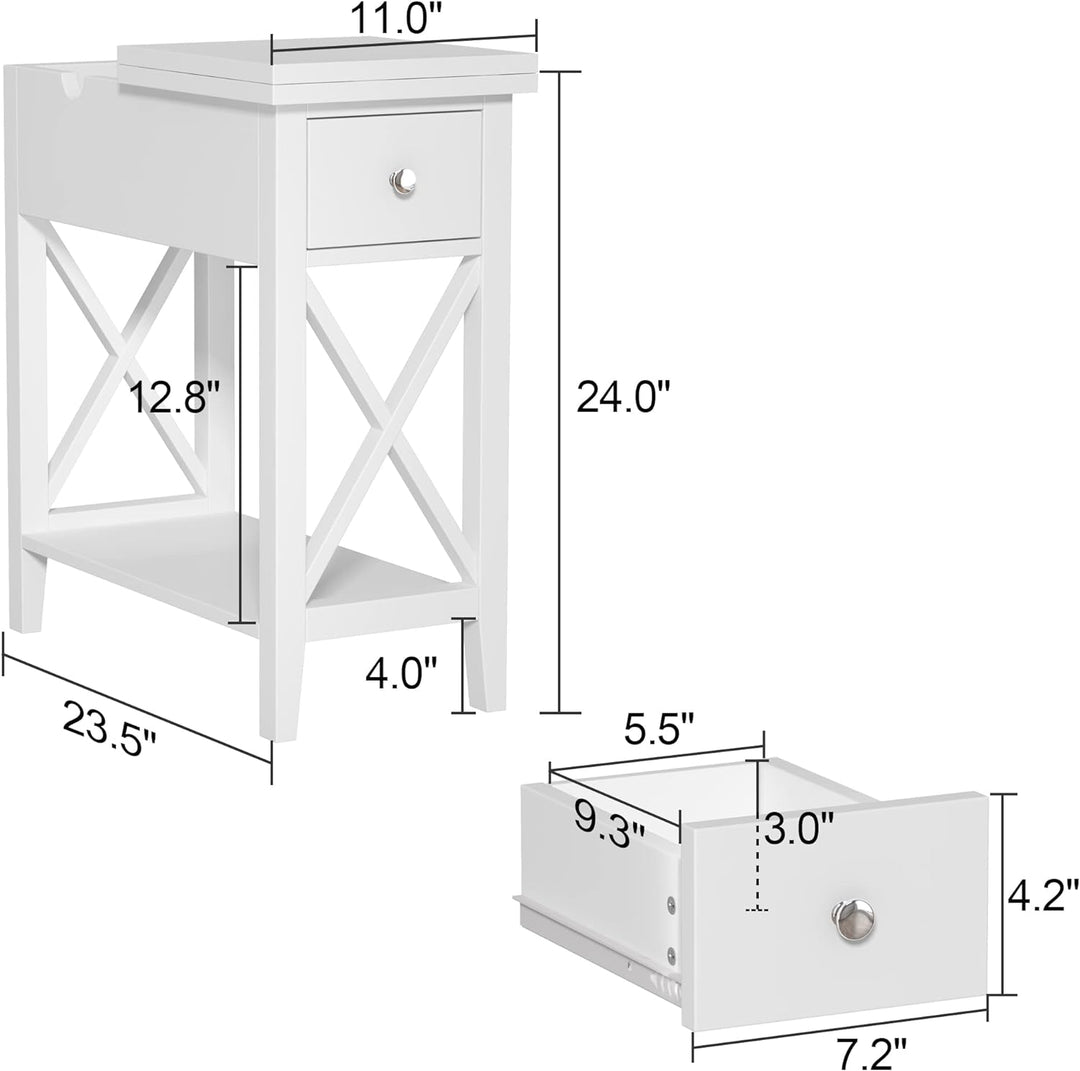 End Table with Drawer, Flip Top, White