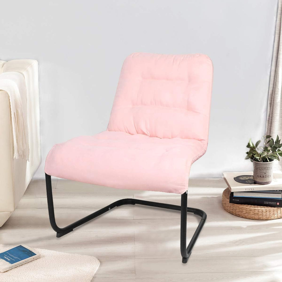 Upholstered Metal Modern Chair with Soft Cushion, Pink