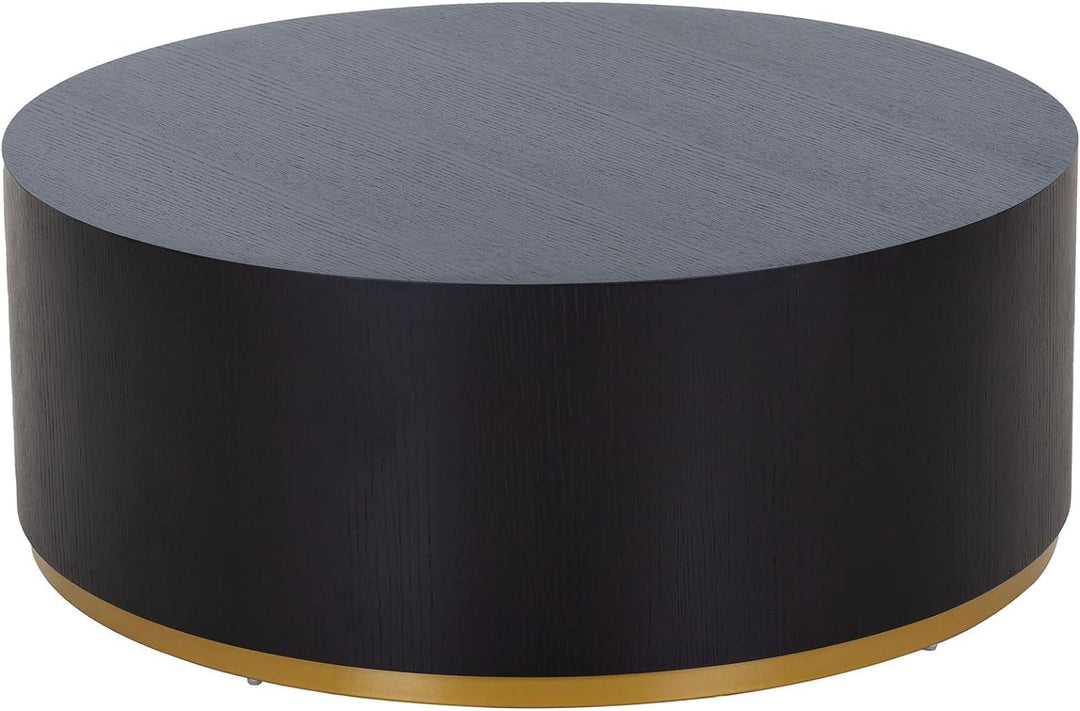 Black and Gold Round Coffee Table, Modern Circle Drum Design