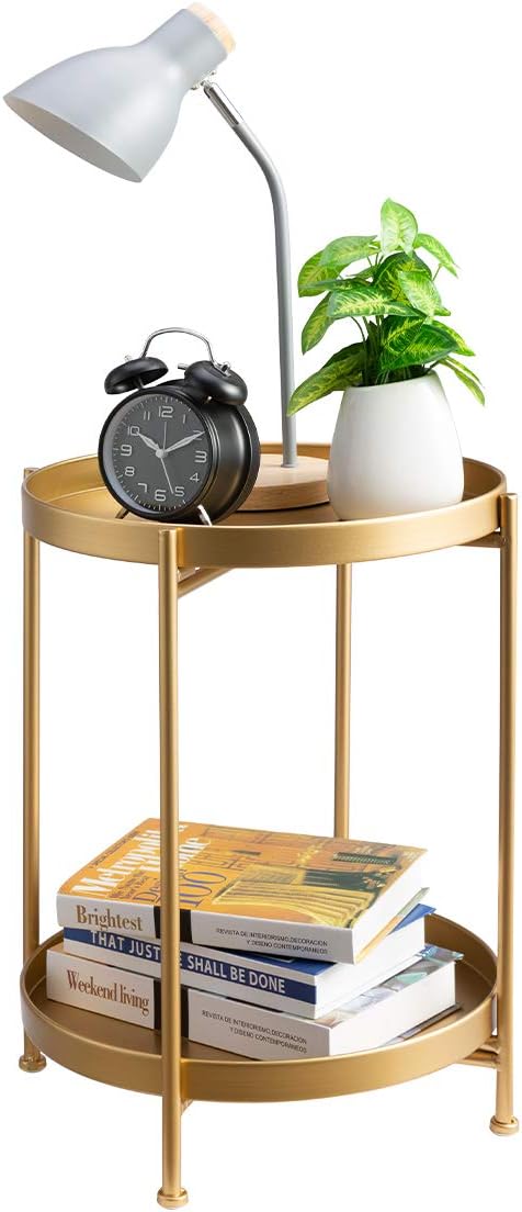 2-Tier Round Metal End Table, Golden Accent Table