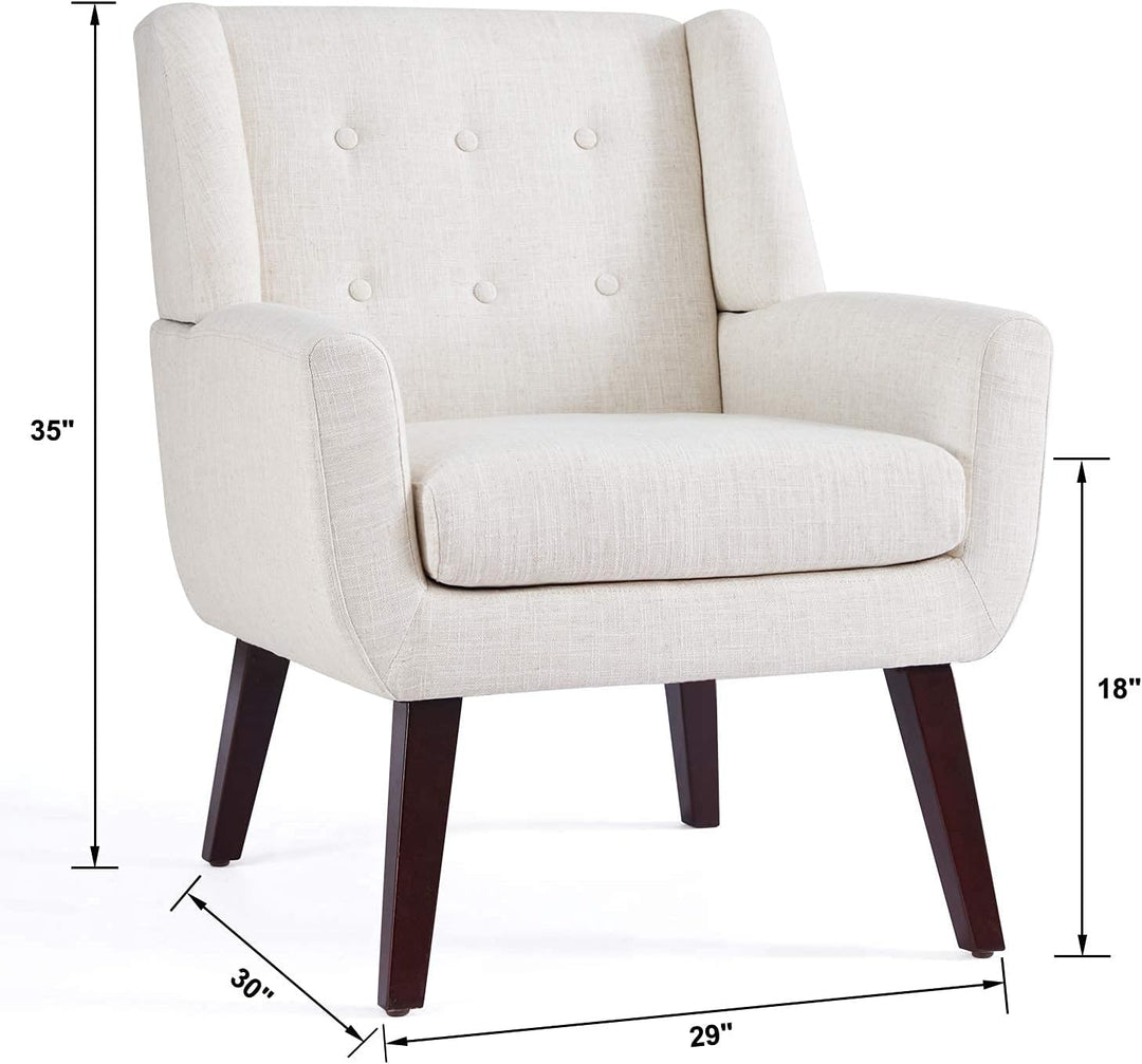 Accent Chair, Upholstered Button Tufted Armchair, Linen Fabric Sofa Chairs for Bedroom, Living Room, Mid-Century Modern Comfy Reading Chair (Beige)