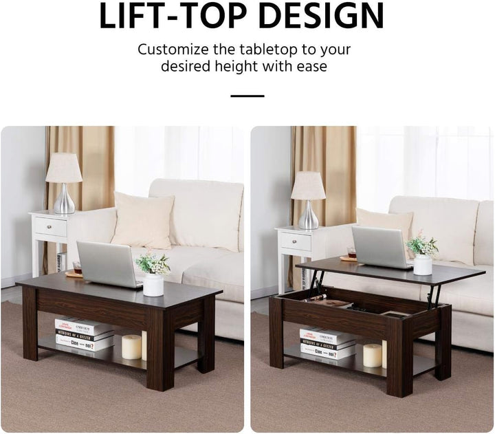 Lift Top Coffee Table with Hidden Compartment, Espresso