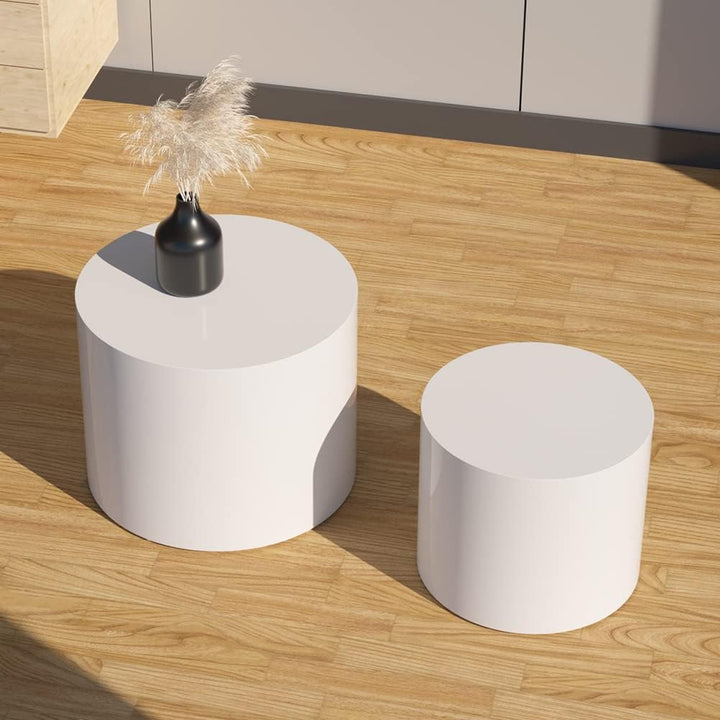 Nesting Coffee Table Set, Round End Tables, Wood Circle Coffee Table Set, White