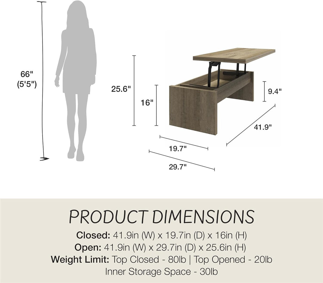 Mr. Kate Winston Lift Top Coffee Table, Rustic Oak