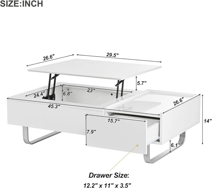 Merax Modern Lift Top Coffee Table with Storage, White