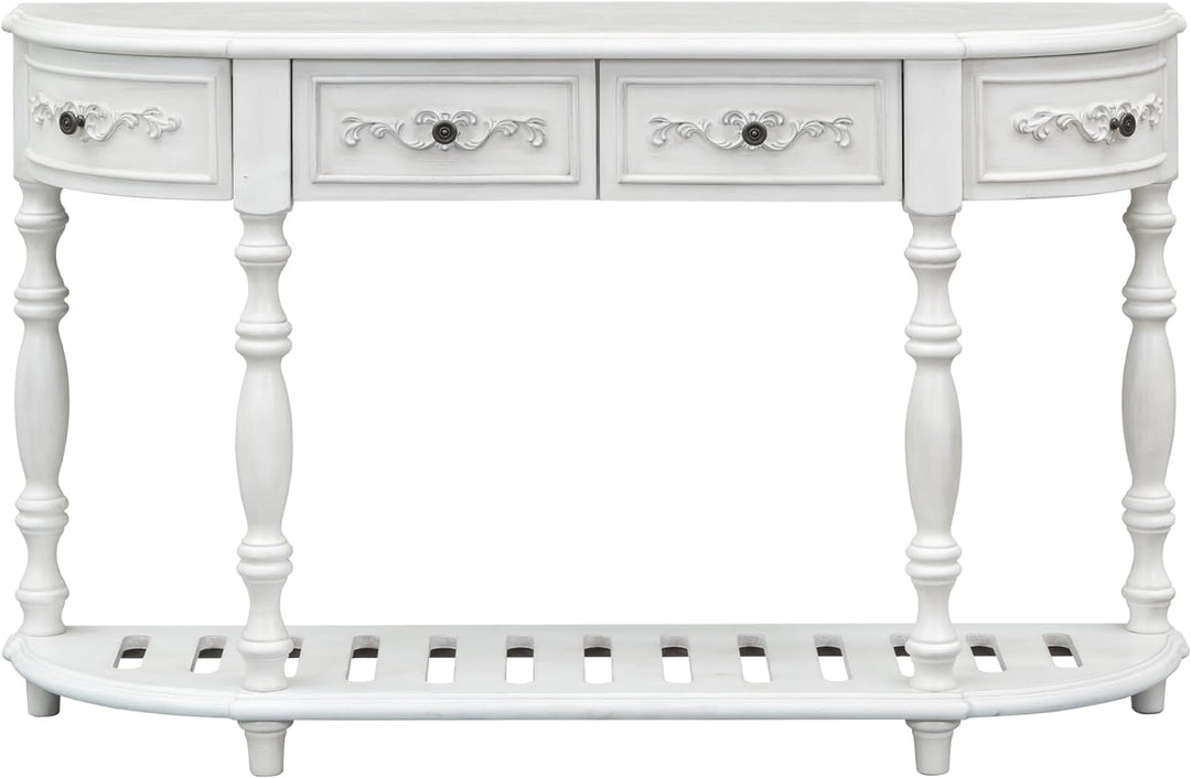 Retro Half Moon Entryway Table, Antique White