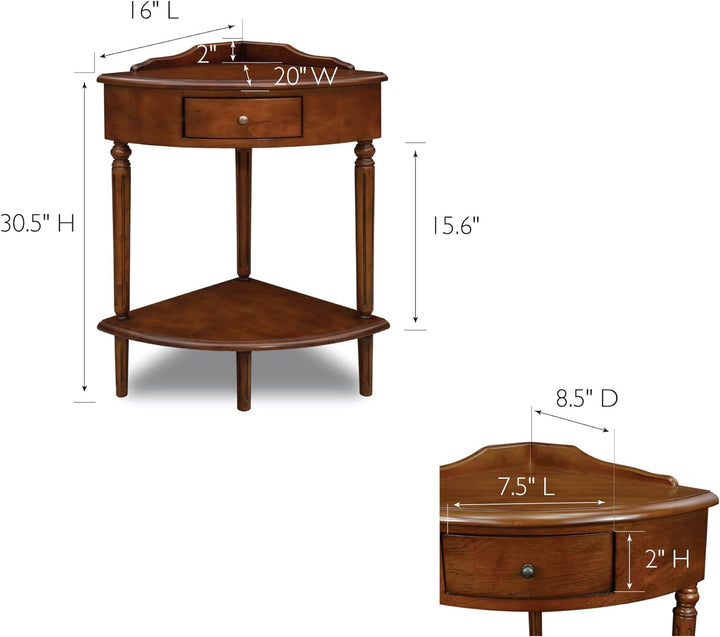 Leick Corner Accent Table with Drawer & Shelf, Pecan