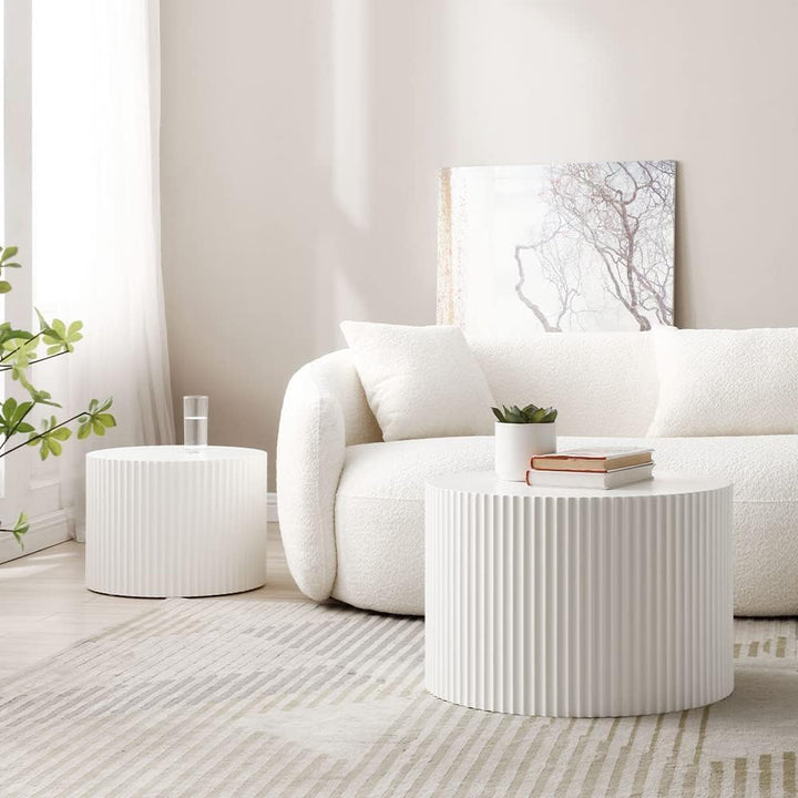 Elegant Contemporary Round Coffee Table Set, White