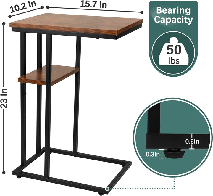 C Shaped End Table for Couch, Bed, Living Room