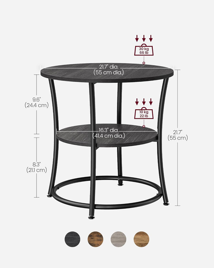 Round End Table 2 Shelves Steel Frame Charcoal