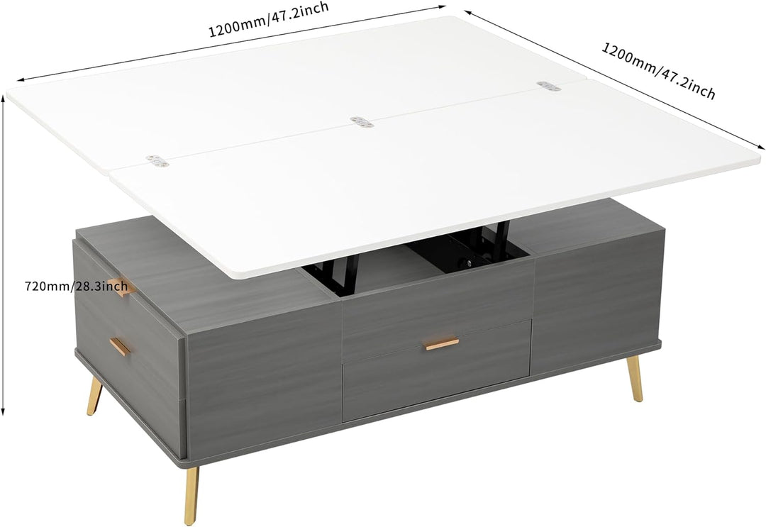 Merax Modern Lift Top Coffee Table with Drawers, WhiteGray