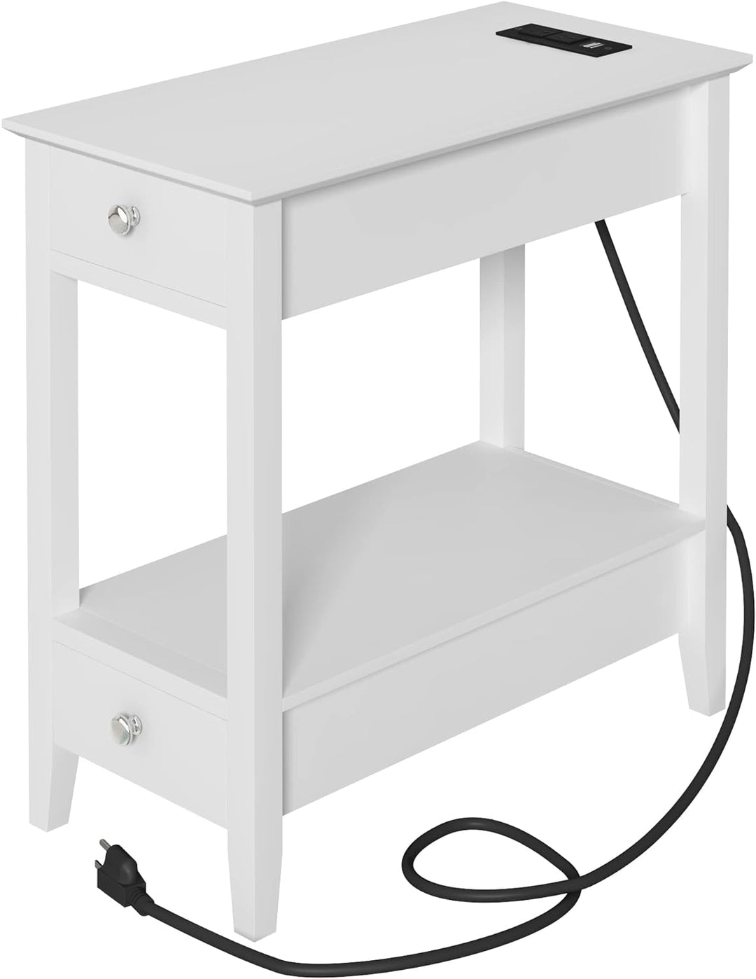 Side Table with Charging Station, 2-Drawer Nightstand