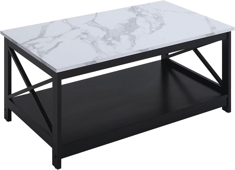 Convenience Concepts Oxford Coffee Table with Shelf, White Faux Marble