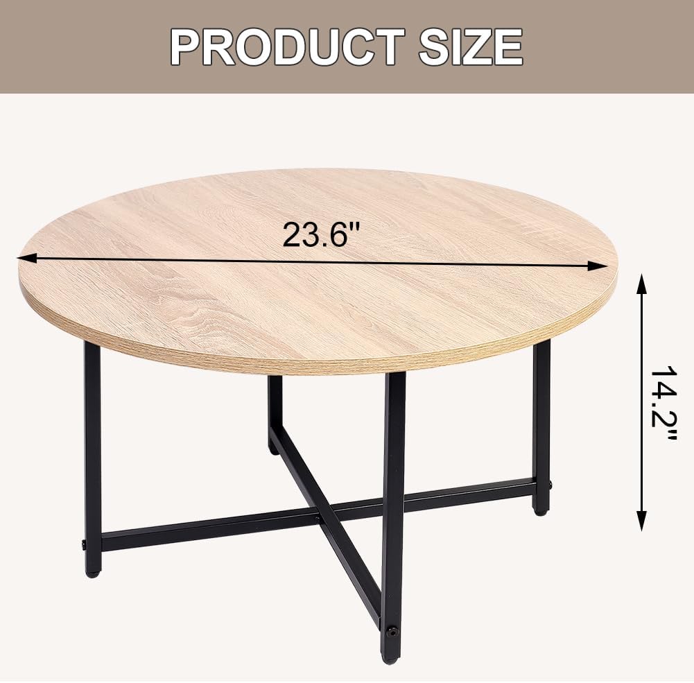 Round Coffee Table - Stylish Modern Small Coffee Table, Nature