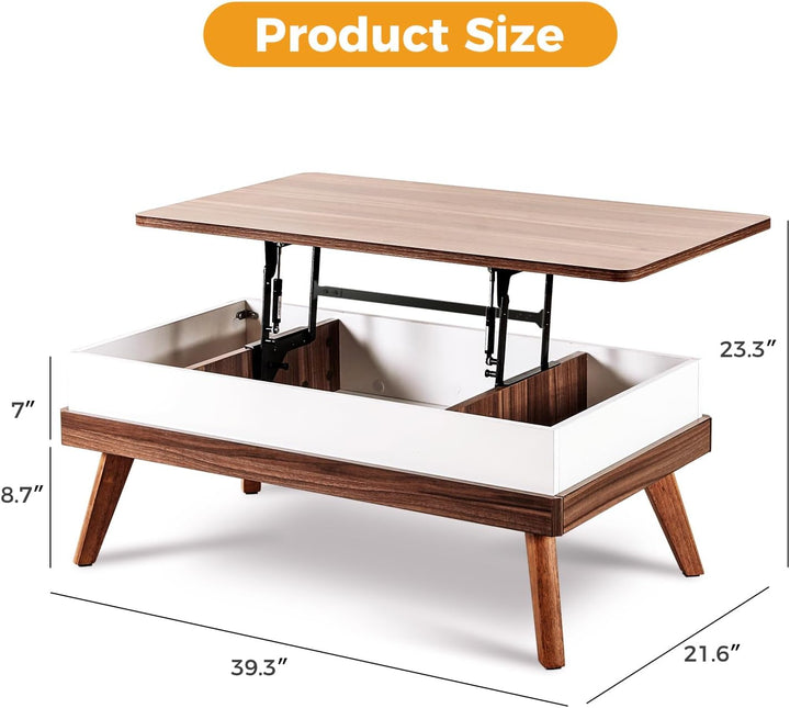 Lift Top Coffee Table with Hidden Storage, Modern Center Table, Walnut