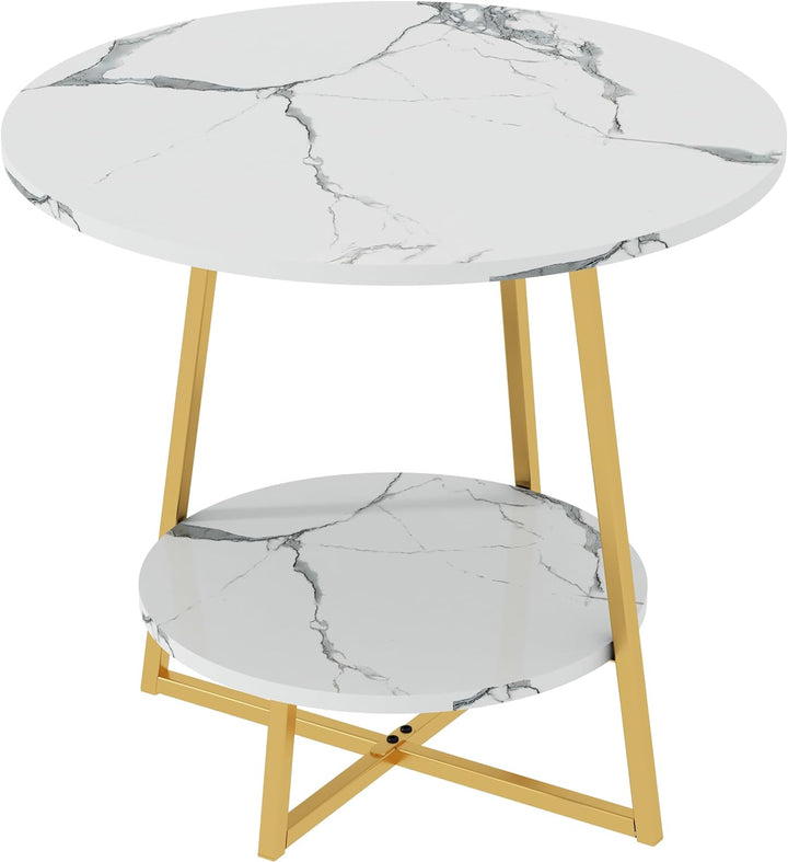 Modern Round Coffee Tables, End Table, White Marble Wood Tray, Gold